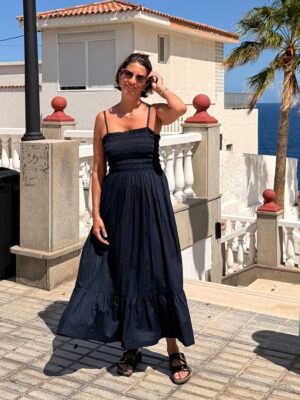 Black shirred summer dress